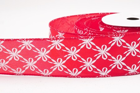 Red/White Glitter Tied Bow Pattern Wired Ribbon_KW0462GC-7-7